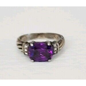 VINTAGE AVON R.J. STERLING SILVER AMETHYST & CZ GRAZIANO RING 8